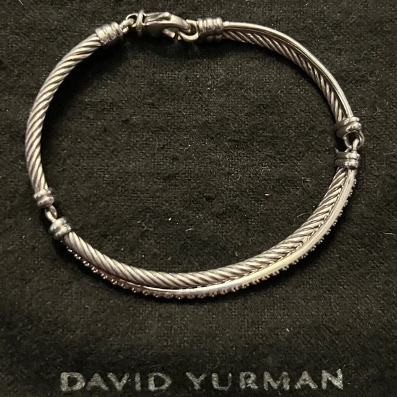 Authentic David Yurman Sterling Silver and Pave Diamond Crossover Bracelet - Picture 1 of 7